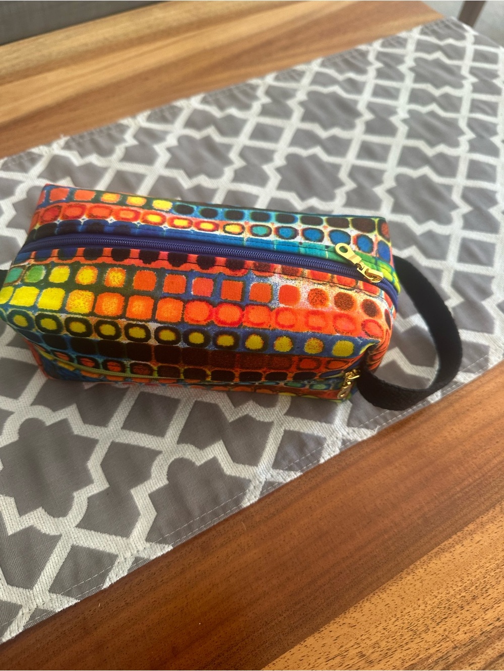 Brand new handmade Vibrant Multicolor Patterned Canvas 4-zipper cosmetic Pouch